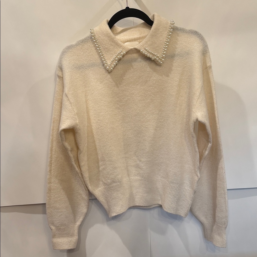 H&M Cream Sweater with Pearl Collar
